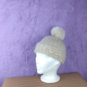 Alpaca MerinoWool Pompom Sequin Winter Hat Napapijri Made in Italy Cream/Neutral